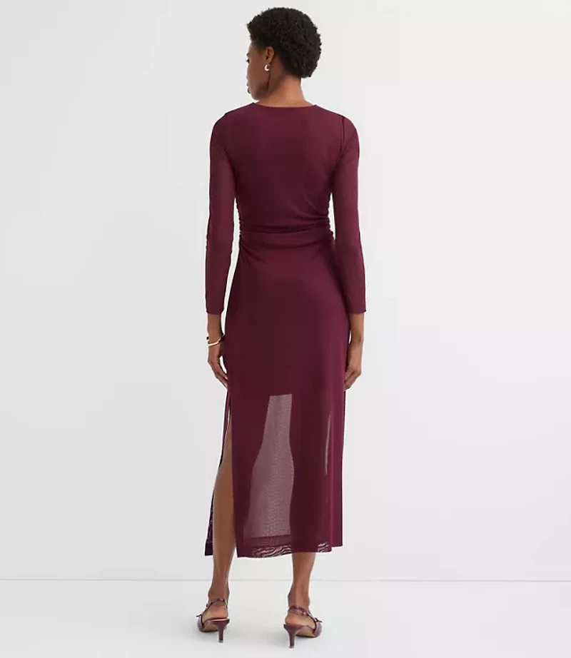 Petite Mesh Ruched Midi Dress