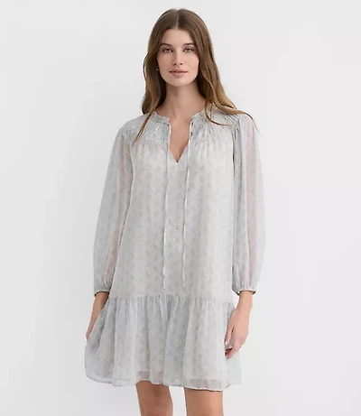 Paisley Smocked Tie Neck Mini Dress