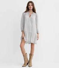 Paisley Smocked Tie Neck Mini Dress