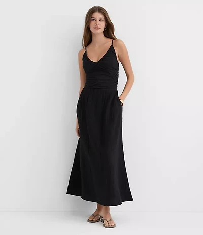 LOFT Beach Triple Cloth Mixed Media Maxi Pocket Dress