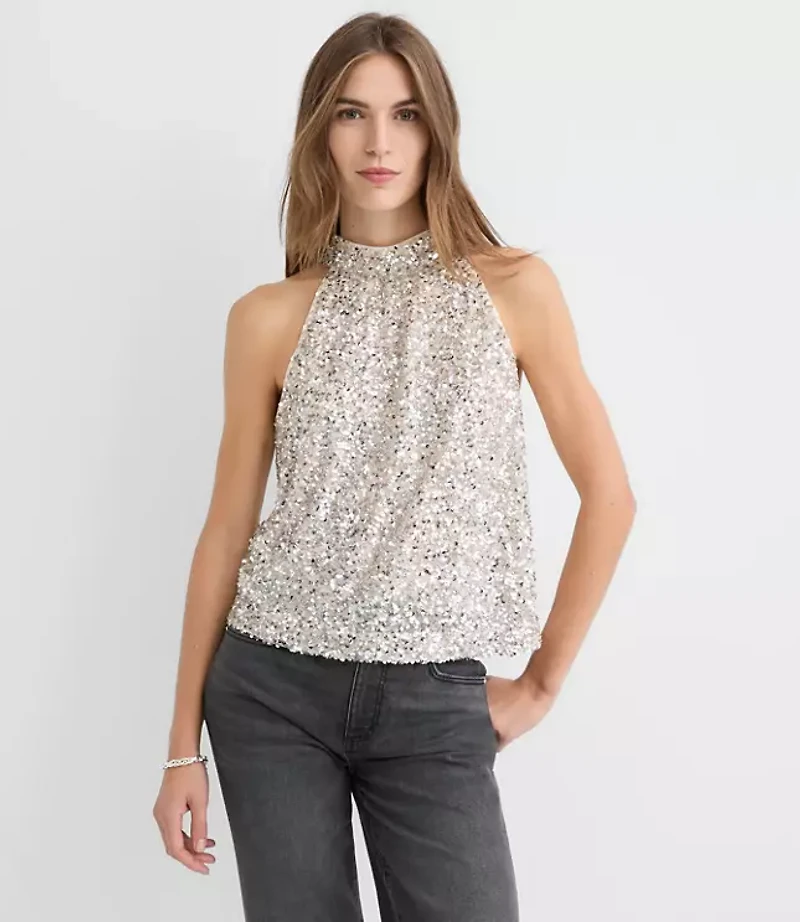 Sequin Tie Back Halter Top