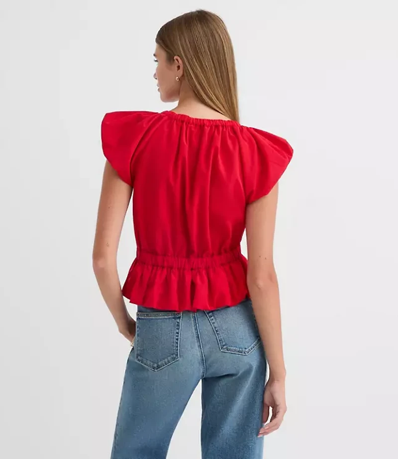 Petite Velvet Bow Flutter Peplum Top