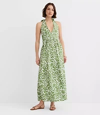 LOFT Beach Palm Linen Cotton Halter Maxi Dress
