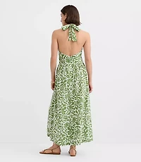 LOFT Beach Palm Linen Cotton Halter Maxi Dress
