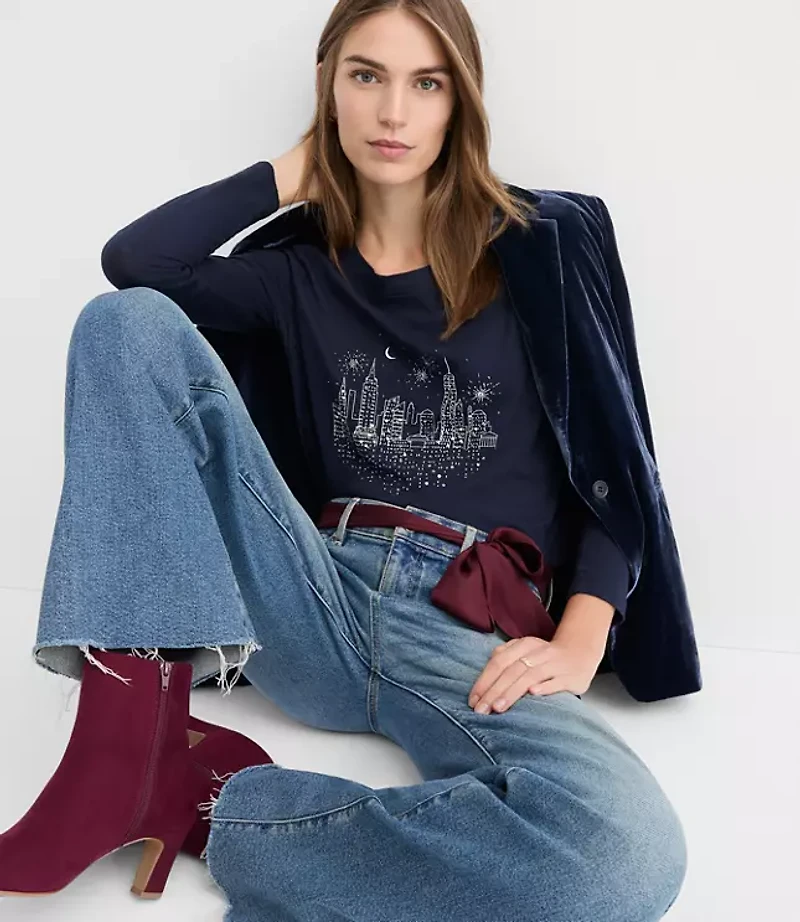 Sequin City Skyline Long Sleeve Everyday Tee