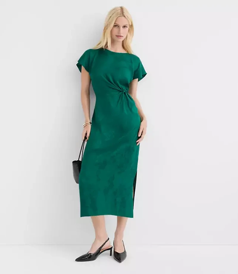 Petite Floral Twist Flutter Sleeve Flare Dress