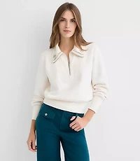 Petite Sparkle Collared Half Zip Sweatshirt