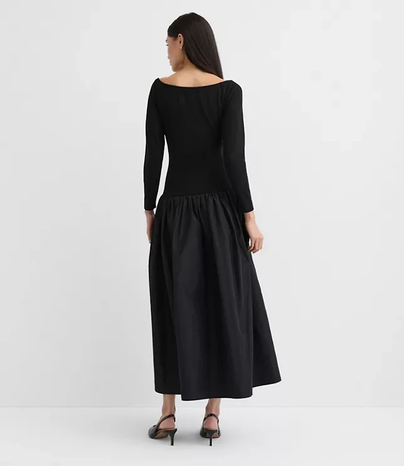 Petite Taffeta Ponte Off The Shoulder Maxi Dress