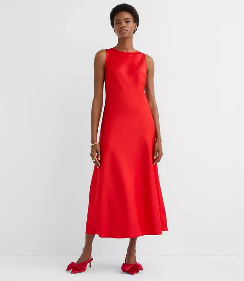 Petite Satin Bias Midi Dress