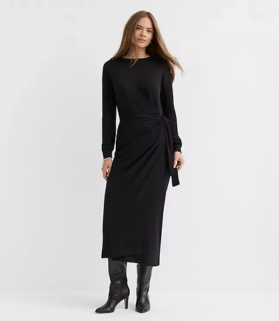 Petite Terry Side Pleated Midi Wrap Dress