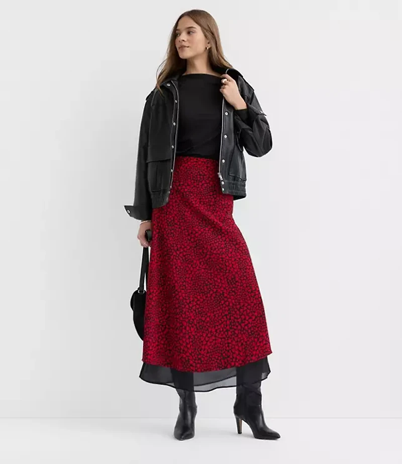 Heart Layered Column Midi Skirt