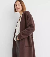 Petite Faux Leather Belted Pocket Coatigan