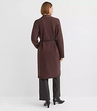 Petite Faux Leather Belted Pocket Coatigan