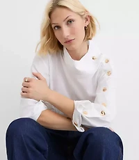 Petite Button Sleeve Mock Neck Shirt