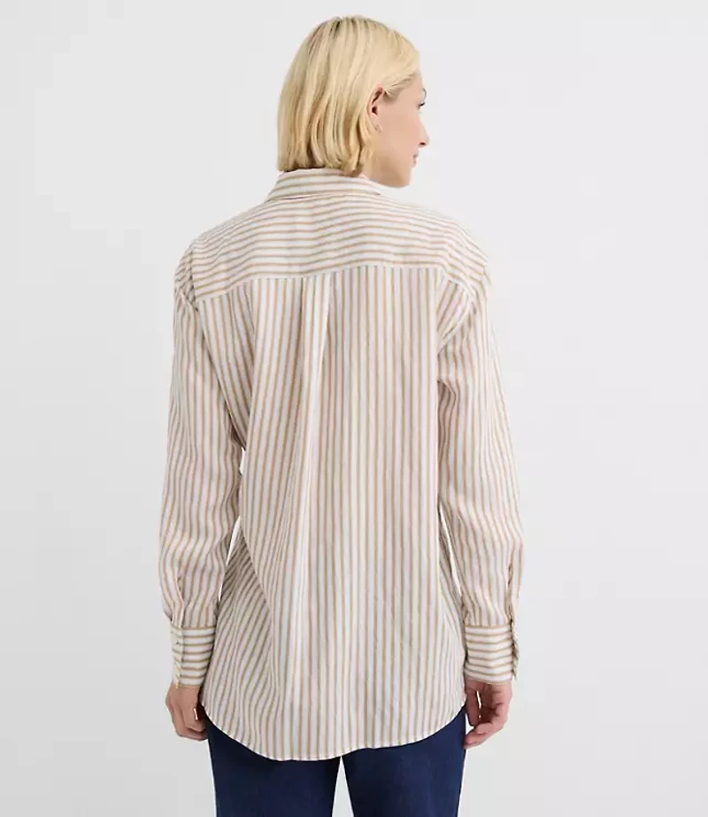 Petite Striped Asymmetrical Side Tie Tunic Shirt