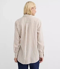 Petite Striped Asymmetrical Side Tie Tunic Shirt