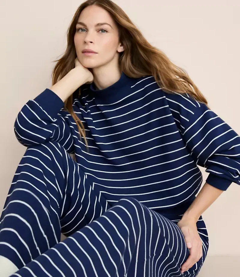 Petite Lou & Grey Striped Cozy Cotton Mock Neck Sweatshirt