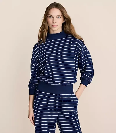 Petite Lou & Grey Striped Cozy Cotton Mock Neck Sweatshirt
