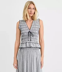 Plaid Smocked Ruffle Peplum Top