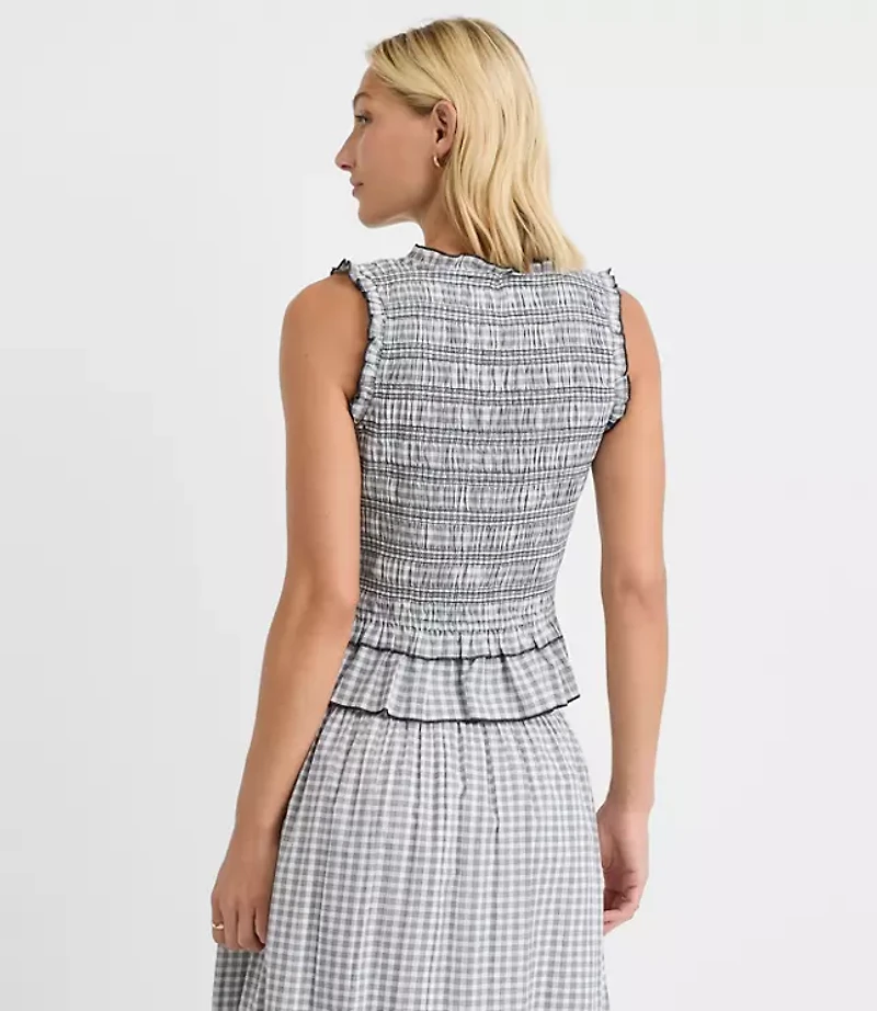 Plaid Smocked Ruffle Peplum Top