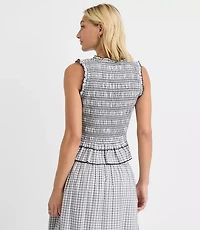 Plaid Smocked Ruffle Peplum Top