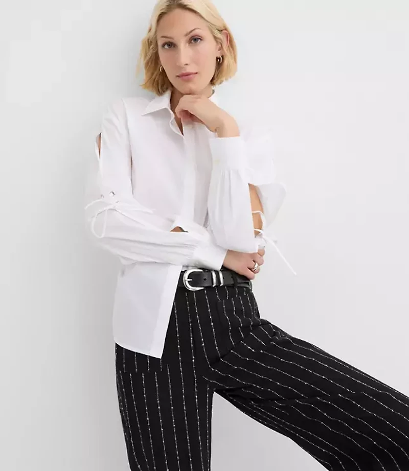 Petite Poplin Tie Sleeve Tunic Shirt