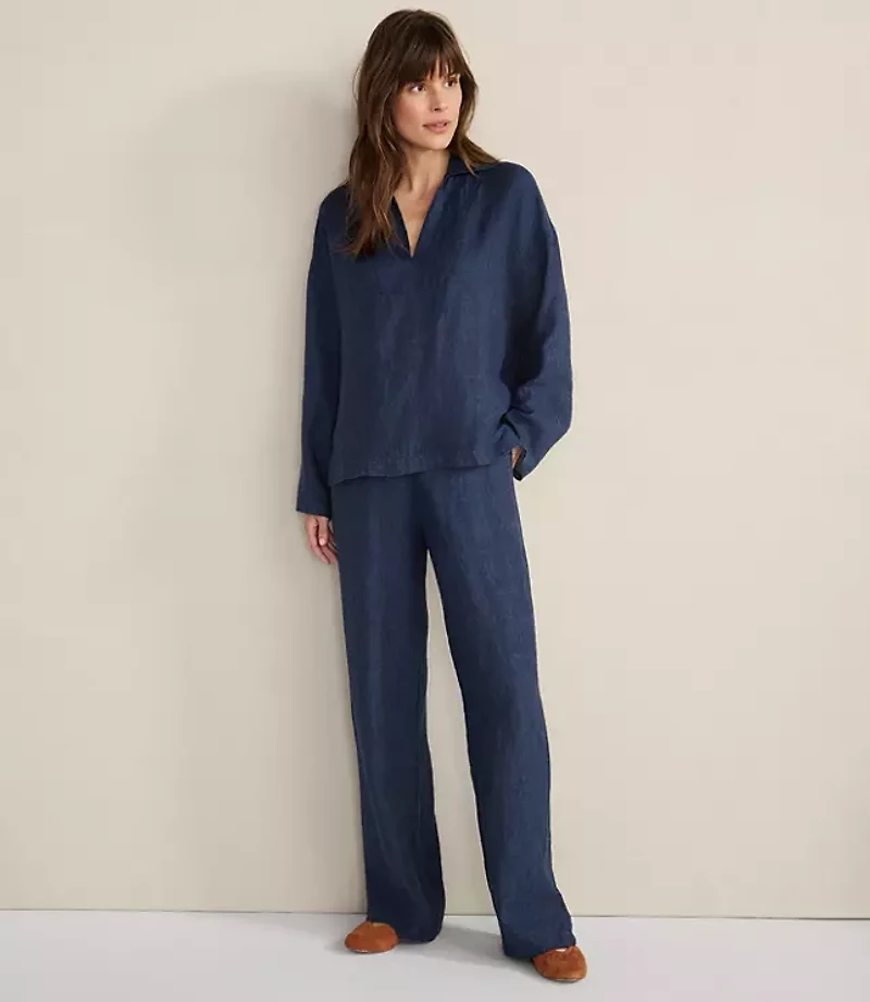 Haven Well Within Linen Collared Long Sleeve Top