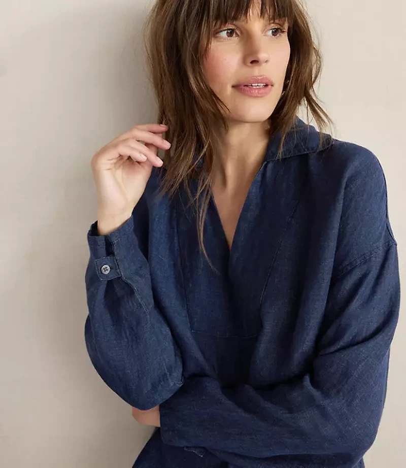 Haven Well Within Linen Collared Long Sleeve Top