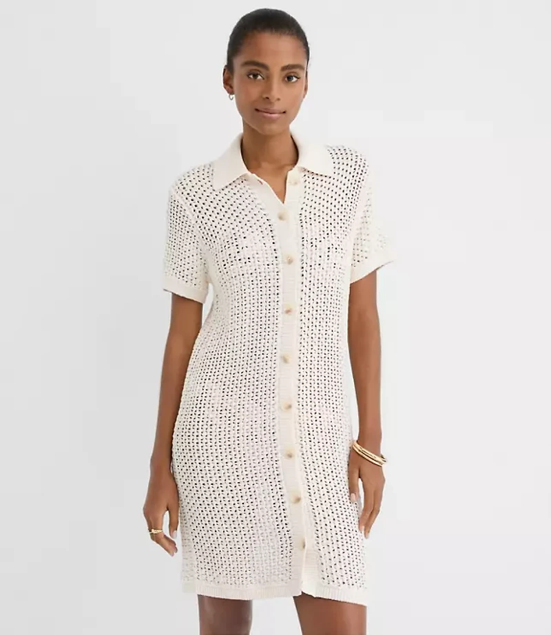 LOFT Beach Crochet Swimsuit Coverup Polo Dress