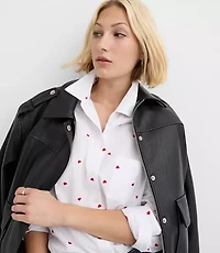 Petite Heart Embroidered Everyday Relaxed Pocket Shirt