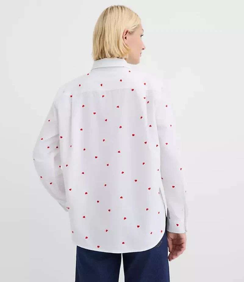 Petite Heart Embroidered Everyday Relaxed Pocket Shirt