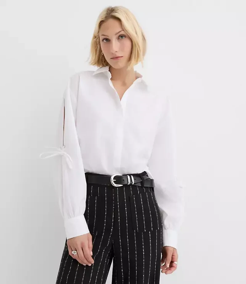 Poplin Tie Sleeve Tunic Shirt