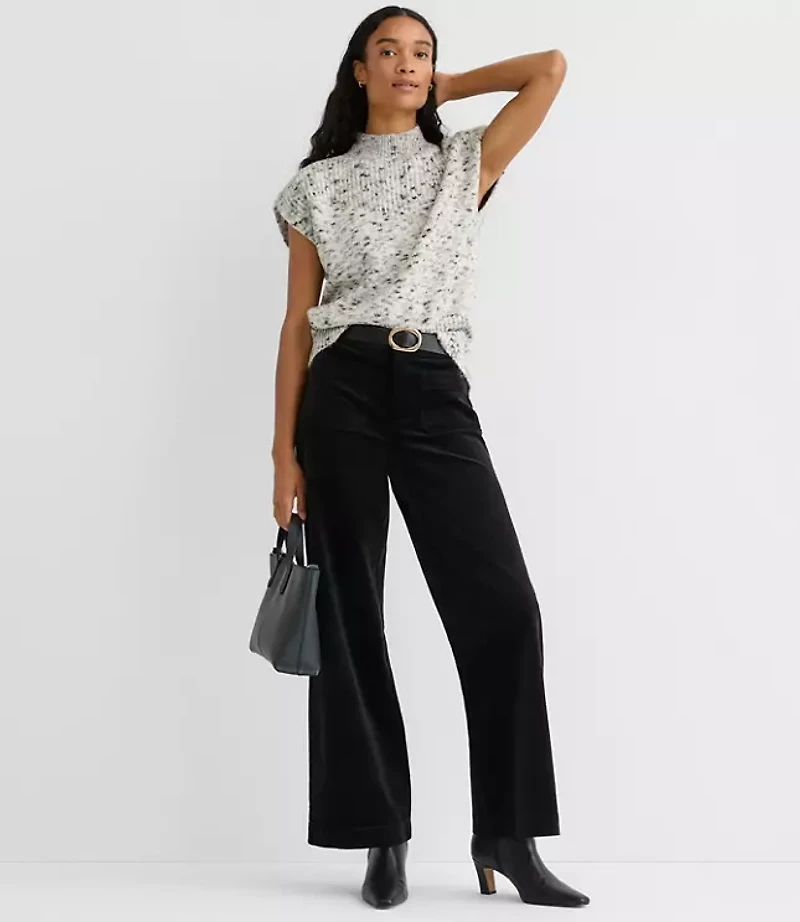 Melange Ribtrim Sleeveless Mock Neck Sweater