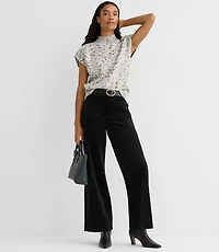 Melange Ribtrim Sleeveless Mock Neck Sweater