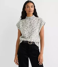 Melange Ribtrim Sleeveless Mock Neck Sweater