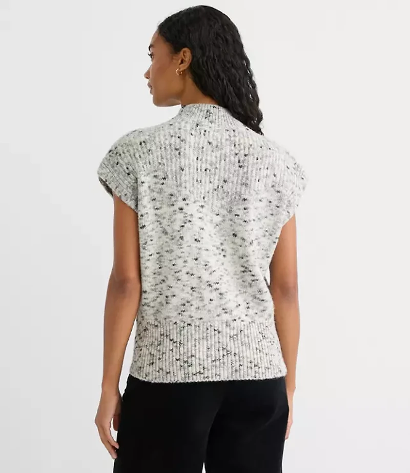 Melange Ribtrim Sleeveless Mock Neck Sweater