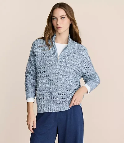 Lou & Grey Marled Open Stitch Half Zip Sweater