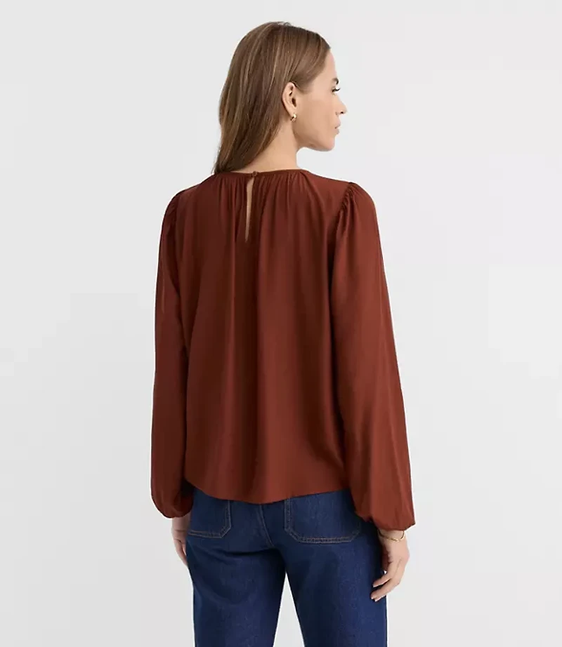 Petite Cutout Lace Yoke Blouse