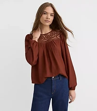 Petite Cutout Lace Yoke Blouse