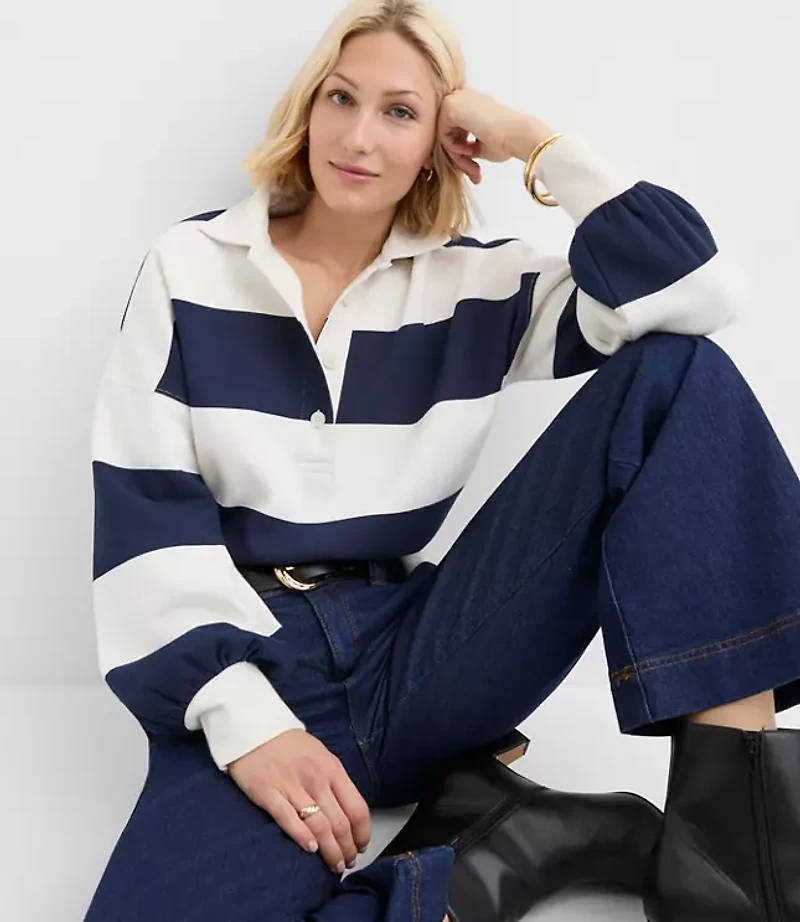 Petite Rugby Stripe Polo Top