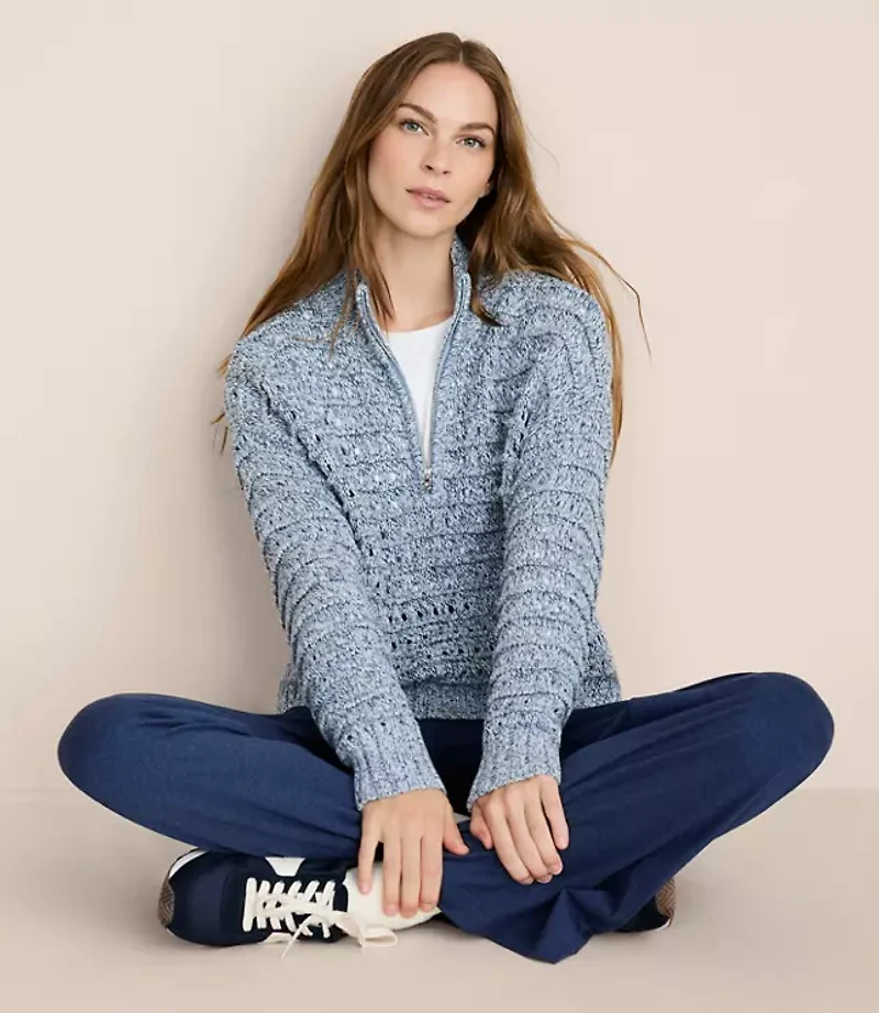 Petite Lou & Grey Marled Open Stitch Half Zip Sweater