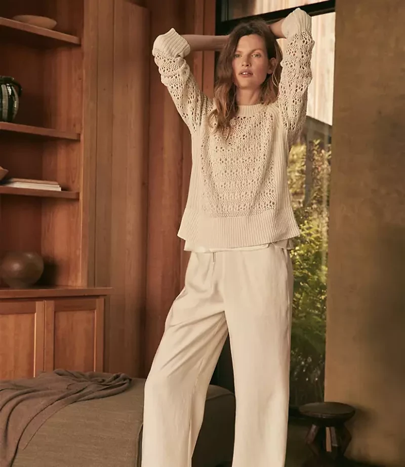 Haven Well Within Organic Cotton Linen Open Stitch Crewneck Sweater