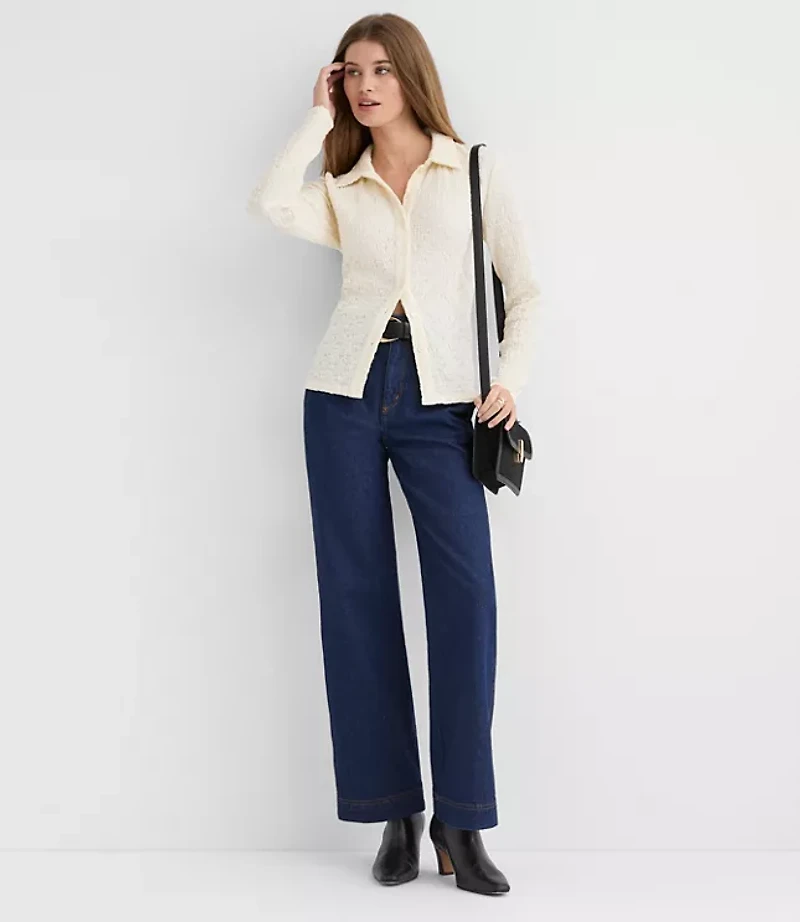 Petite Puckered Knit Shirt