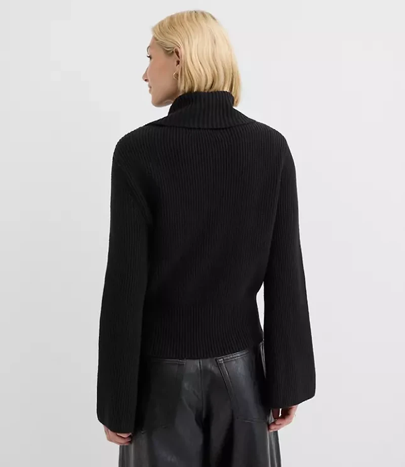 Petite Button Neck Flare Sleeve Sweater