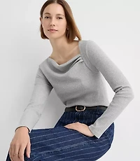 Petite Heathered Asymmetrical Neck Ribbed Top