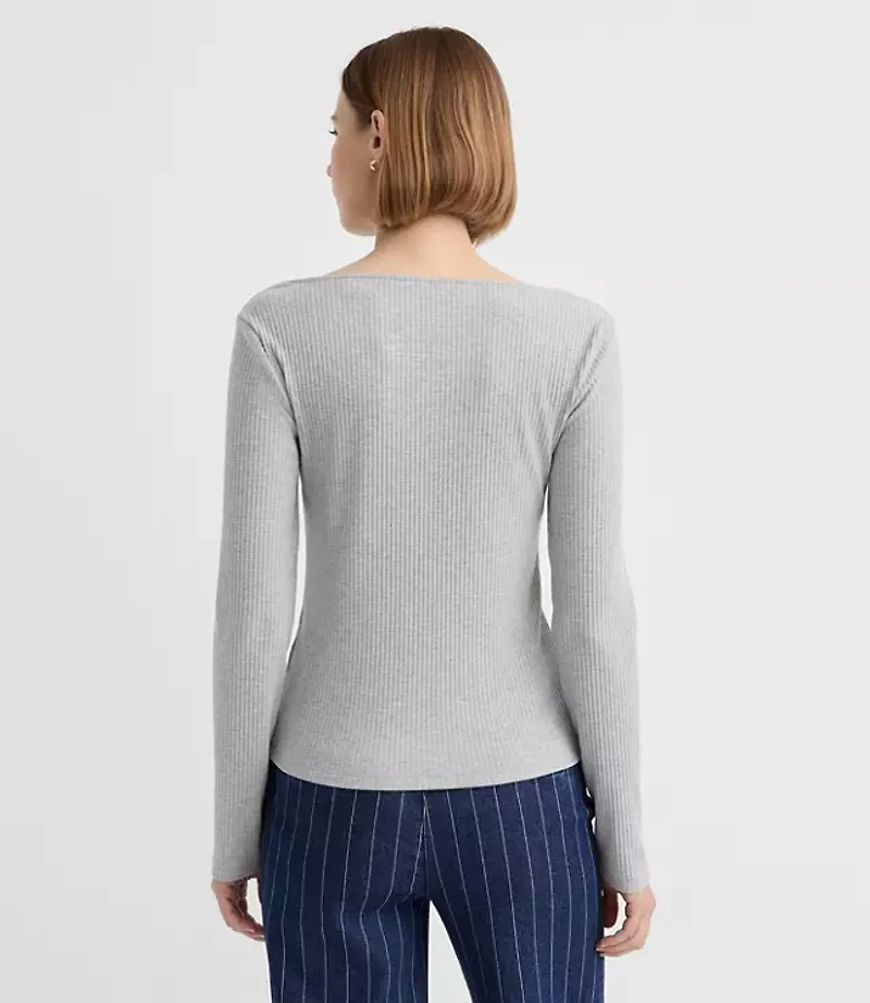 Petite Heathered Asymmetrical Neck Ribbed Top