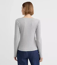 Petite Heathered Asymmetrical Neck Ribbed Top