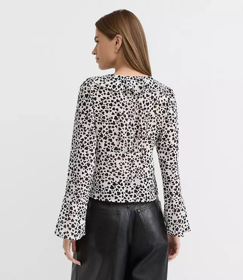 Petite Heart Ruffle Tie Neck Blouse