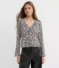 Petite Heart Ruffle Tie Neck Blouse