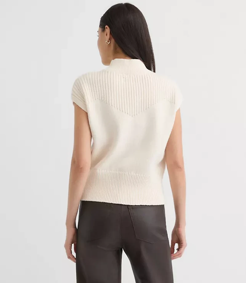 Ribtrim Sleeveless Mock Neck Sweater